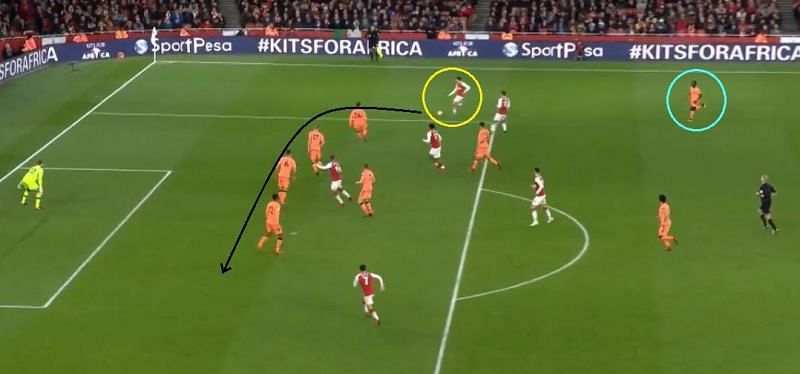 Bellerin (circled yellow) found space and time to pick Sanchez out as Mane (circled blue) lost concentration and didn't follow him.